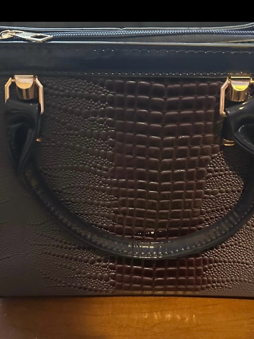 Structured Croc-Texture Shoulder Bag in Blue and Purple